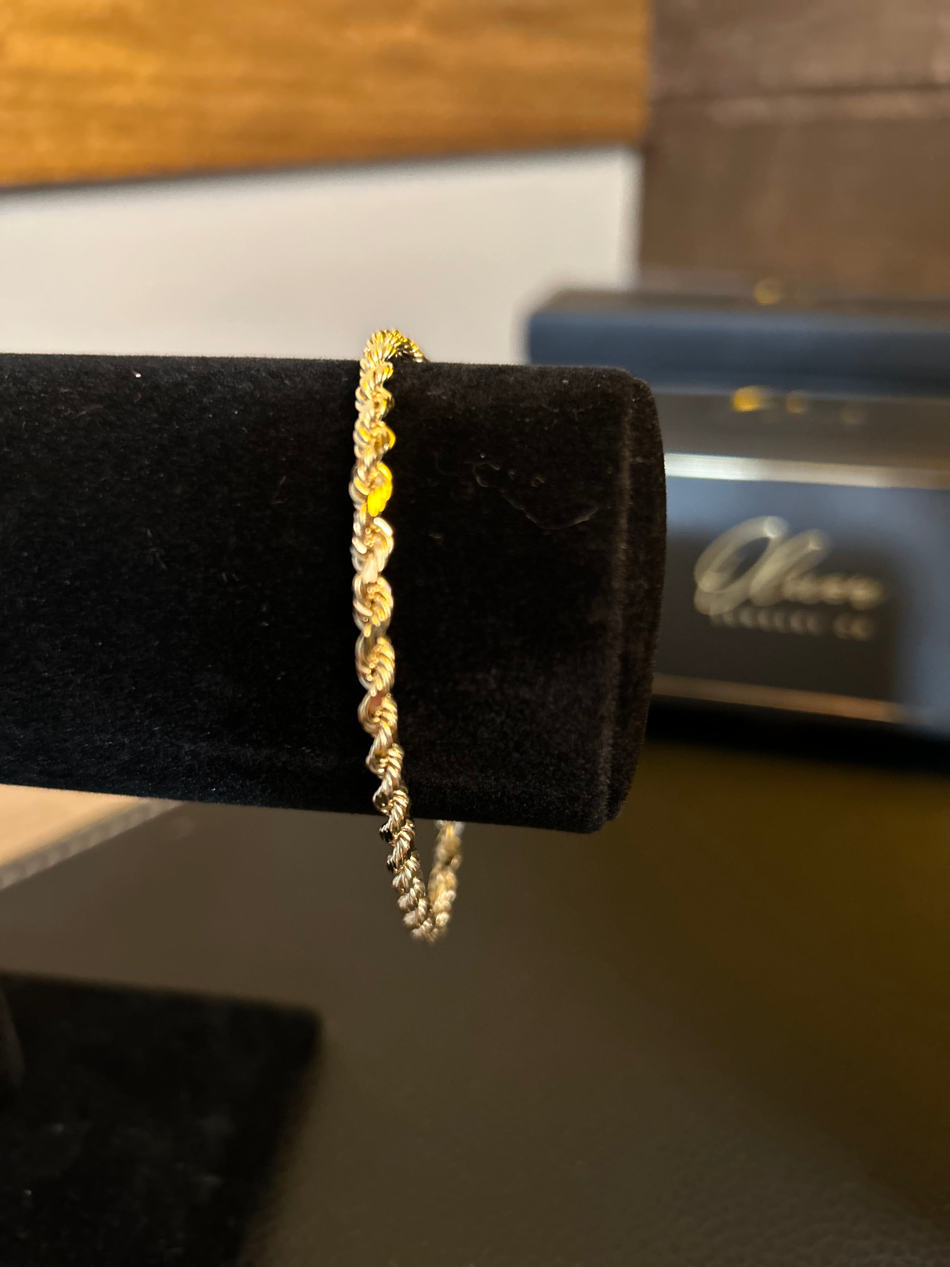 10k solid gold 4.0mm d/c rope bracelet 8” 8.7grams